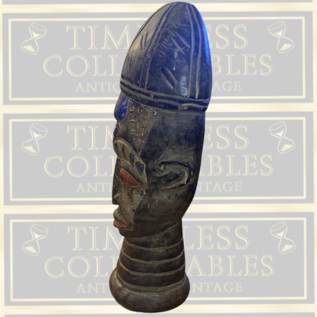 Vintage West African Carved Wooden Head Art Sculpture