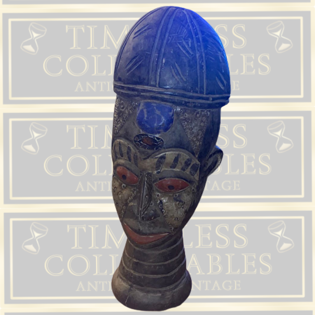 Vintage West African Carved Wooden Head Art Sculpture