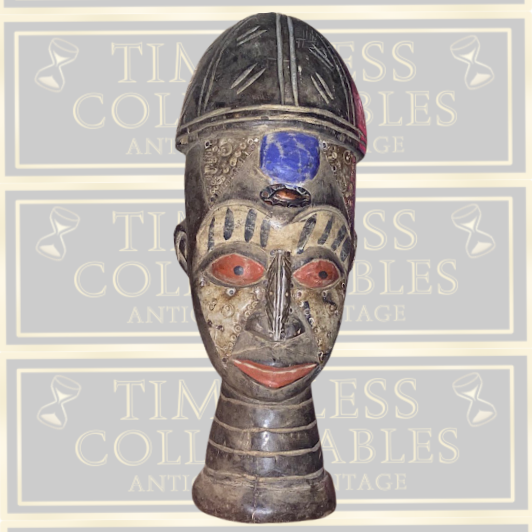 Vintage West African Carved Wooden Head Art Sculpture