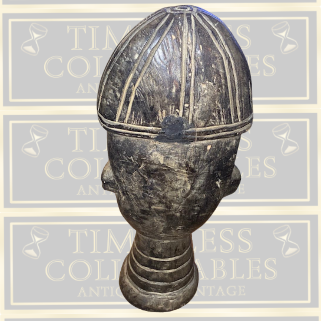Vintage West African Carved Wooden Head Art Sculpture