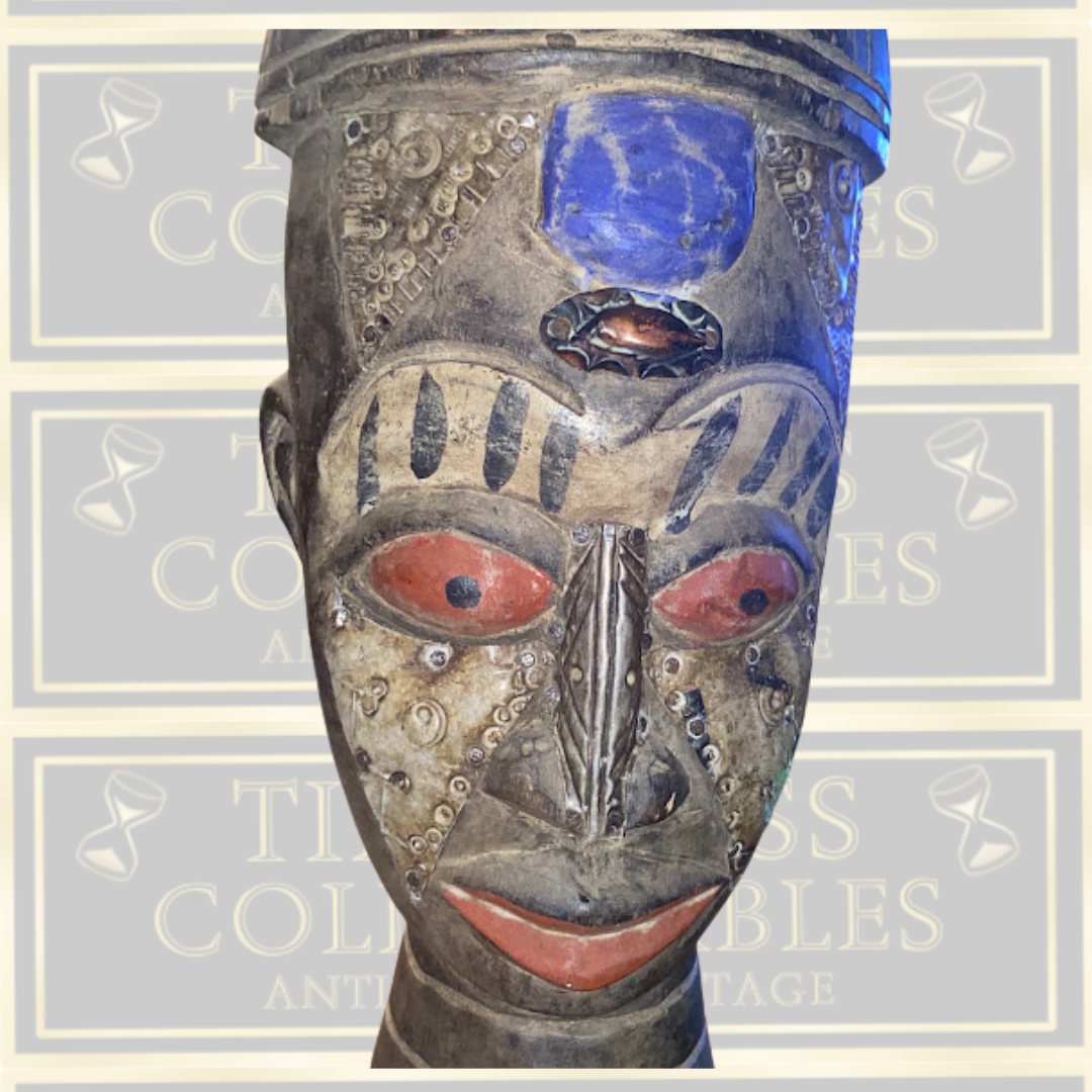 Vintage West African Carved Wooden Head Art Sculpture