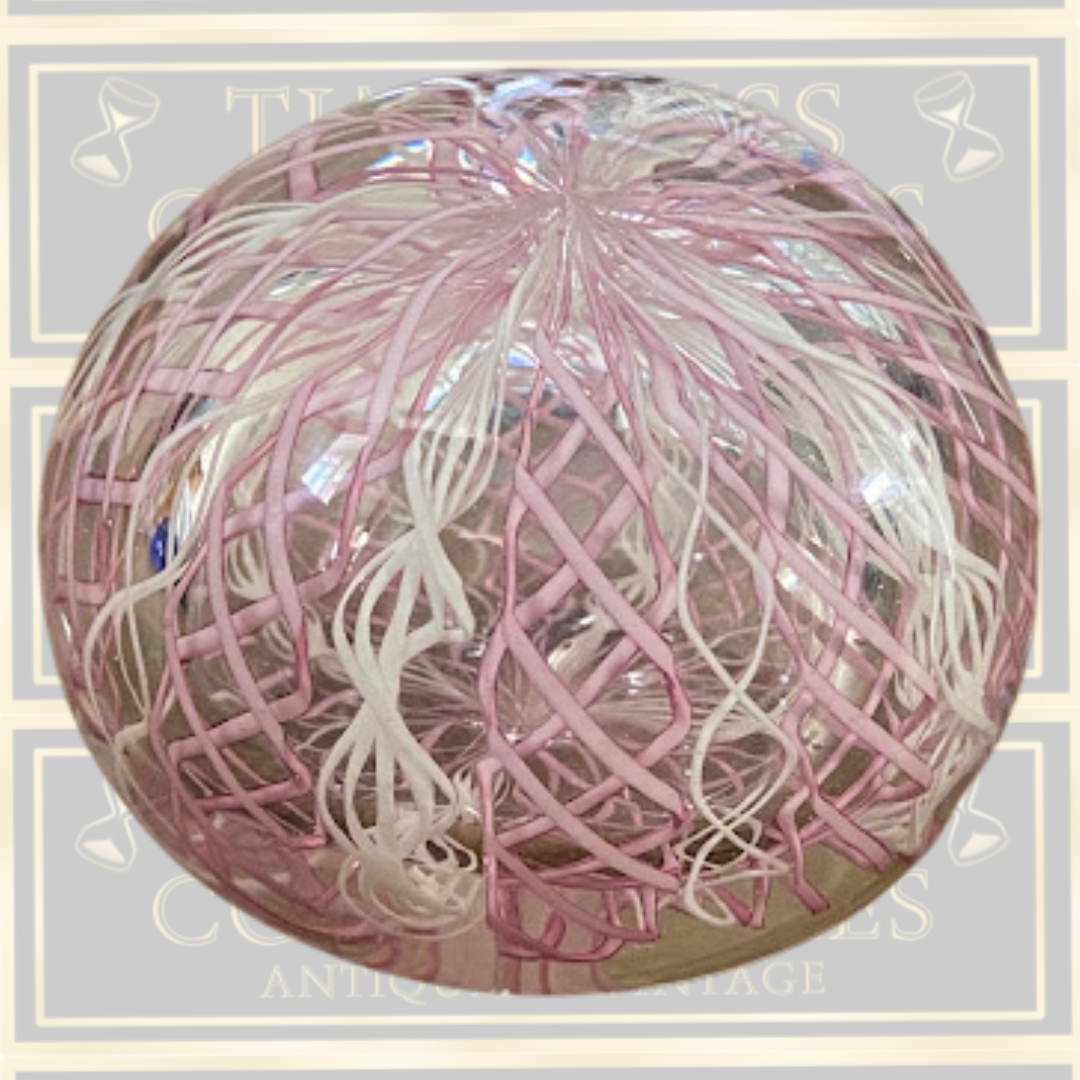 Vintage Murano Pink & White Latticino Glass Paperweight