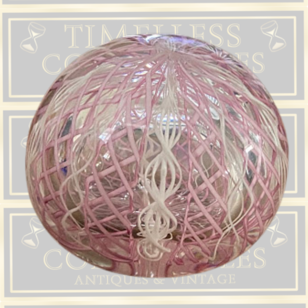 Vintage Murano Pink & White Latticino Glass Paperweight