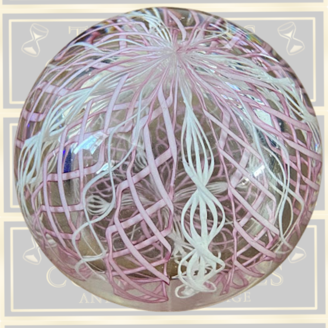 Vintage Murano Pink & White Latticino Glass Paperweight