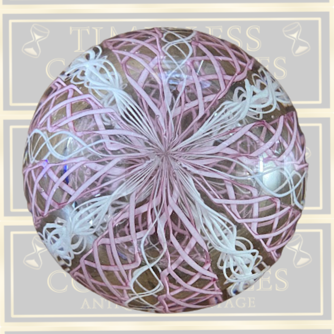 Vintage Murano Pink & White Latticino Glass Paperweight