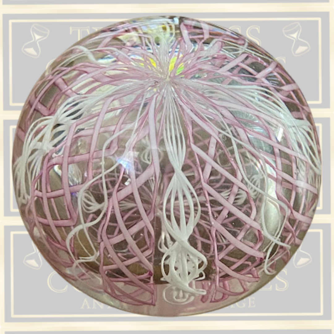 Vintage Murano Pink & White Latticino Glass Paperweight