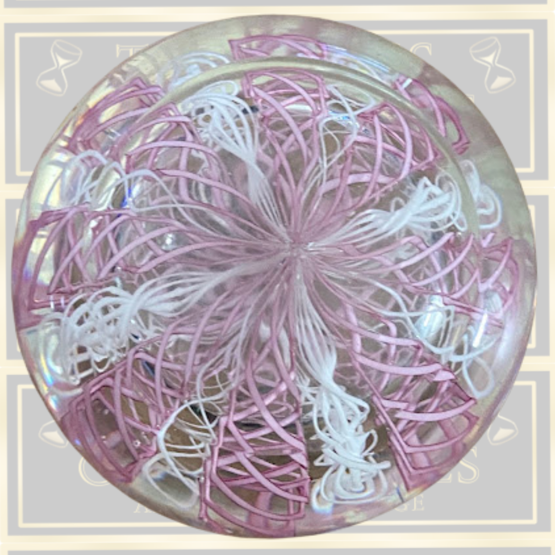 Vintage Murano Pink & White Latticino Glass Paperweight