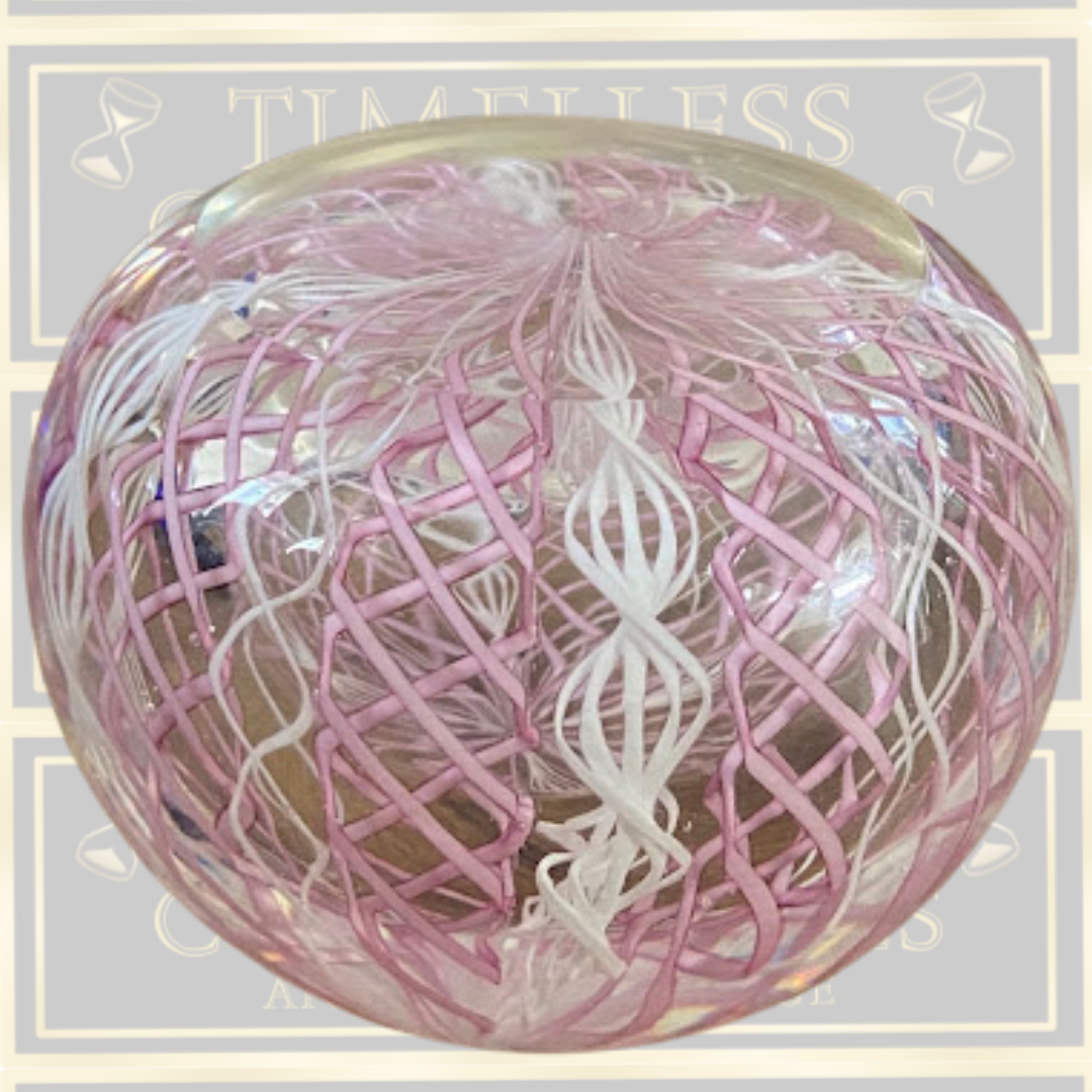 Vintage Murano Pink & White Latticino Glass Paperweight