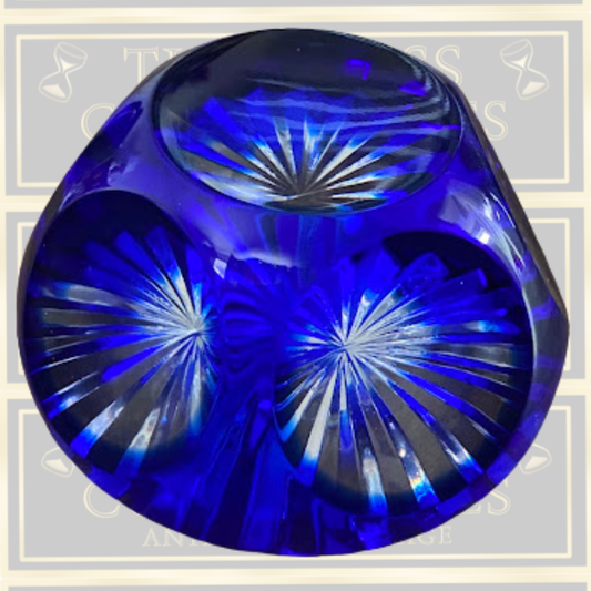 Vintage British Art Glass Webb Corbett Blue Faceted Paperweight