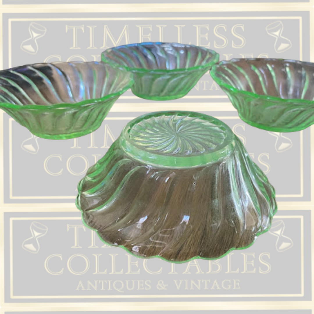 Vintage Art Deco Uranium Glass Dessert Bowls x 4