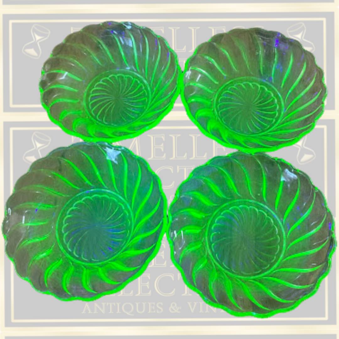 Vintage Art Deco Uranium Glass Dessert Bowls x 4