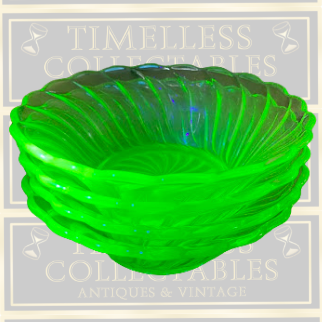Vintage Art Deco Uranium Glass Dessert Bowls x 4