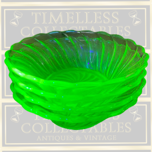 Vintage Art Deco Uranium Glass Dessert Bowls x 4