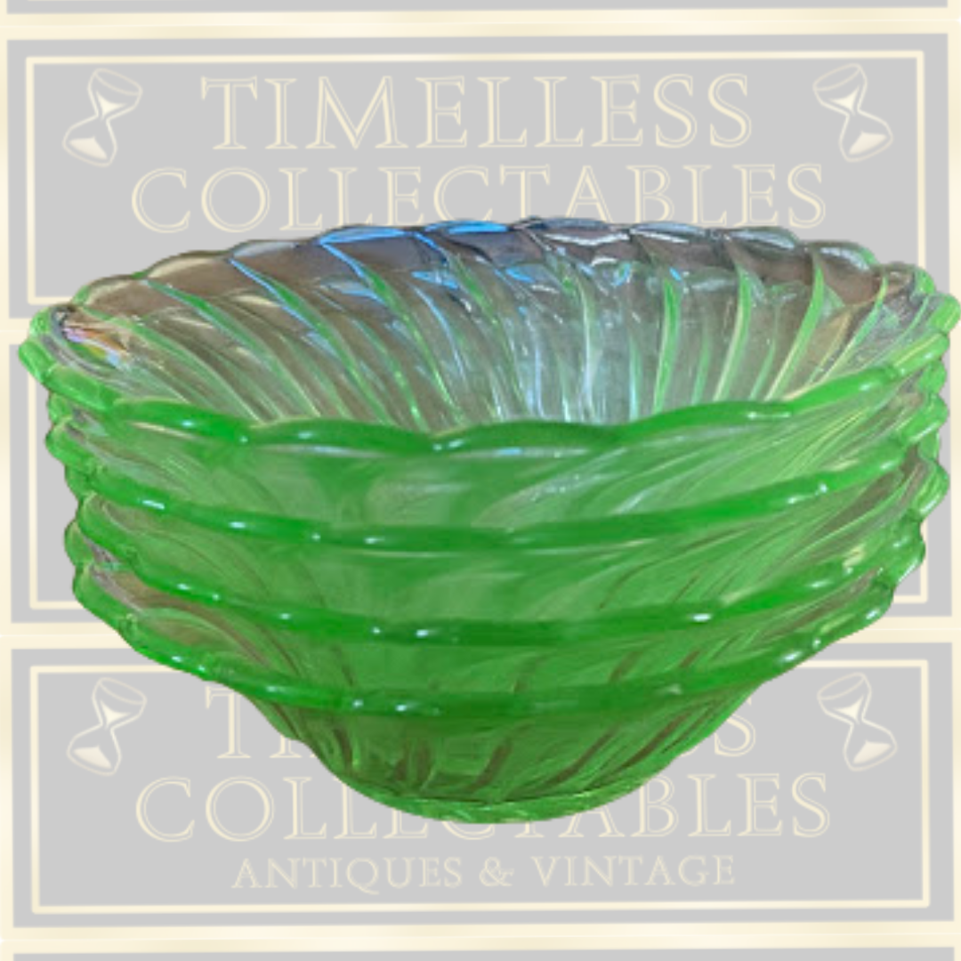 Vintage Art Deco Uranium Glass Dessert Bowls x 4