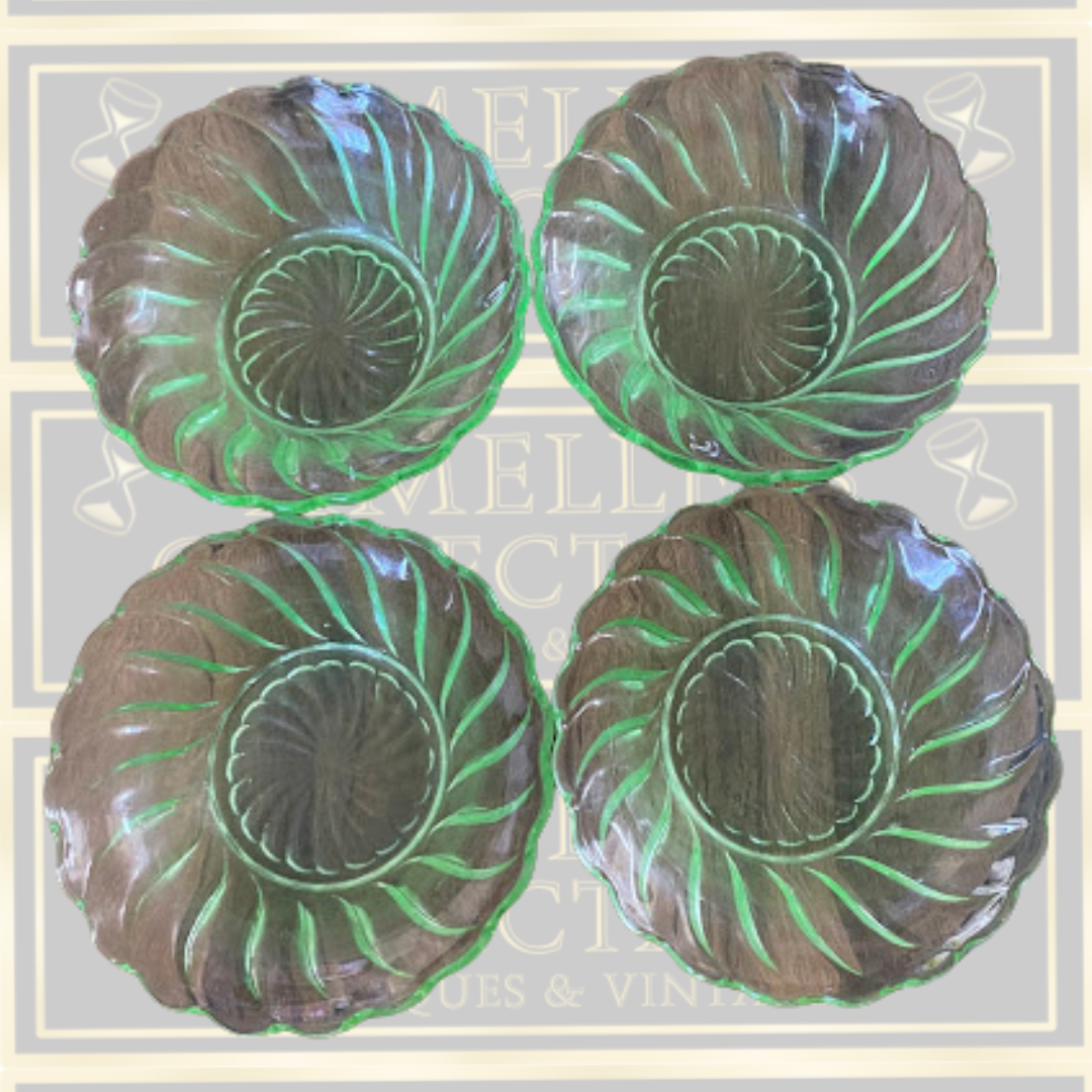 Vintage Art Deco Uranium Glass Dessert Bowls x 4