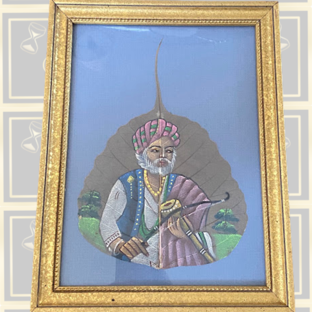 Vintage Peepal Tree Leaf Painting Gold Gild Frame