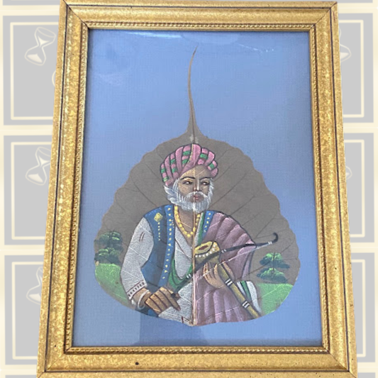 Vintage Peepal Tree Leaf Painting Gold Gild Frame
