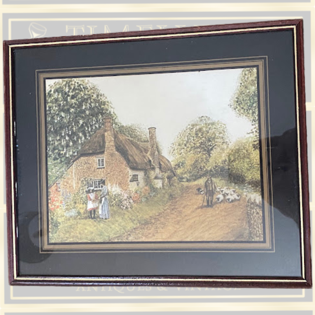 Vintage Traditional English Thatched Cottage Watercolour Print