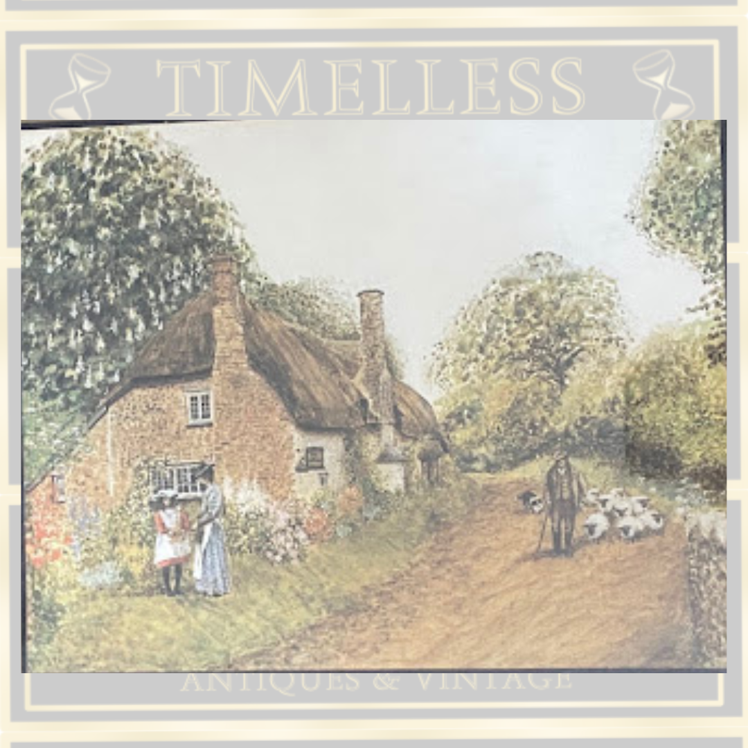Vintage Traditional English Thatched Cottage Watercolour Print