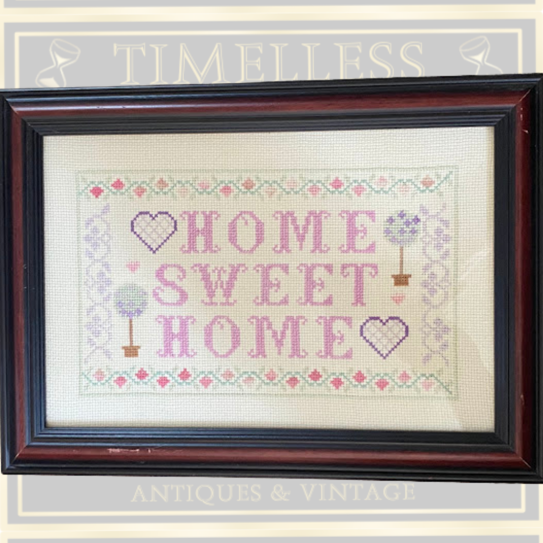 Vintage Framed Cross-Stitch Sampler"HOME SWEET HOME