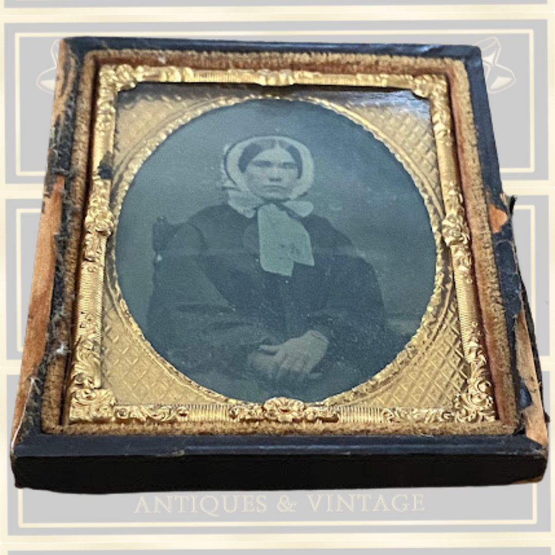 Antique Victorian Ambrotype Woman Floral Headdress Photograph