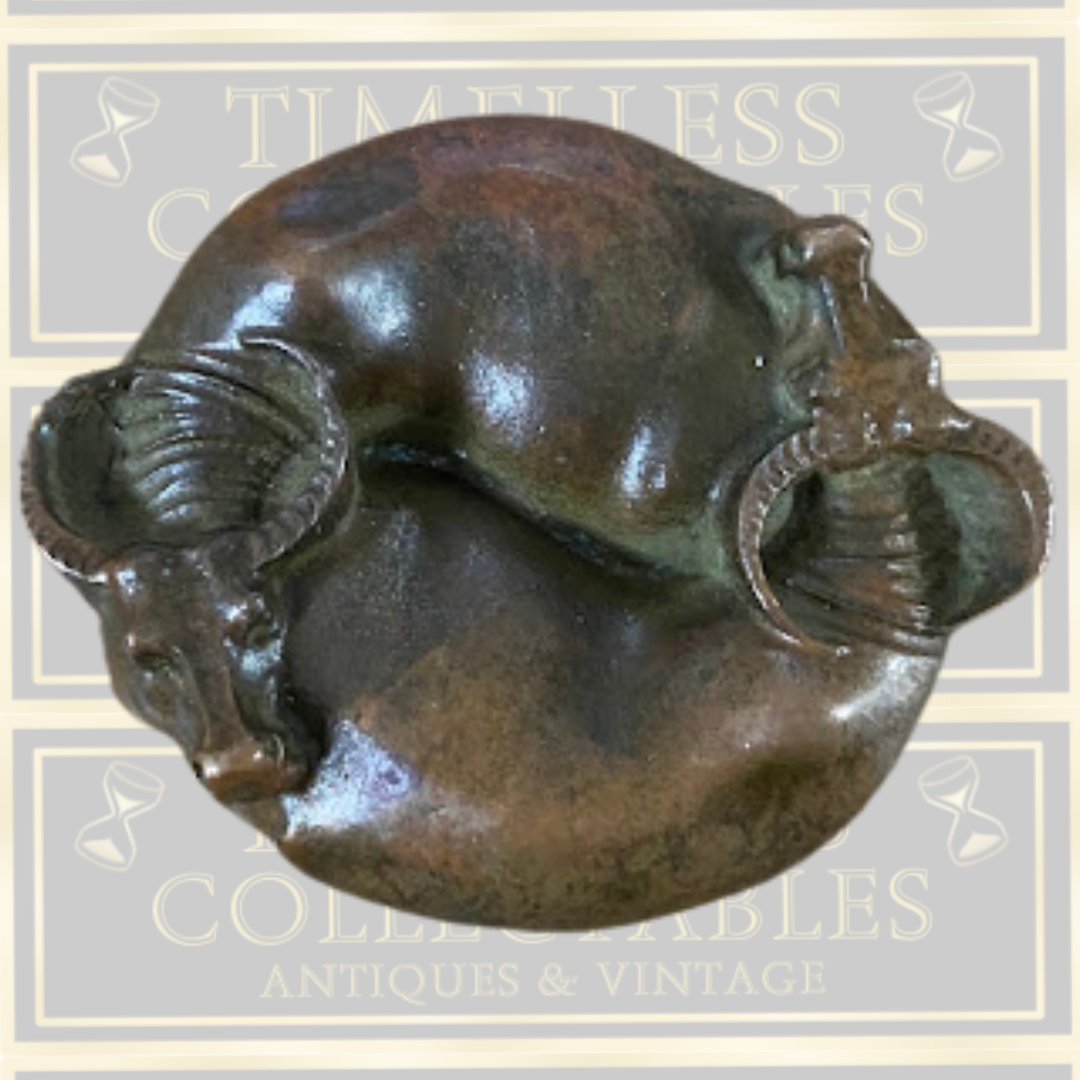 Antique Solid Bronze Tai Chi Double Ox Tea Pet Ornament