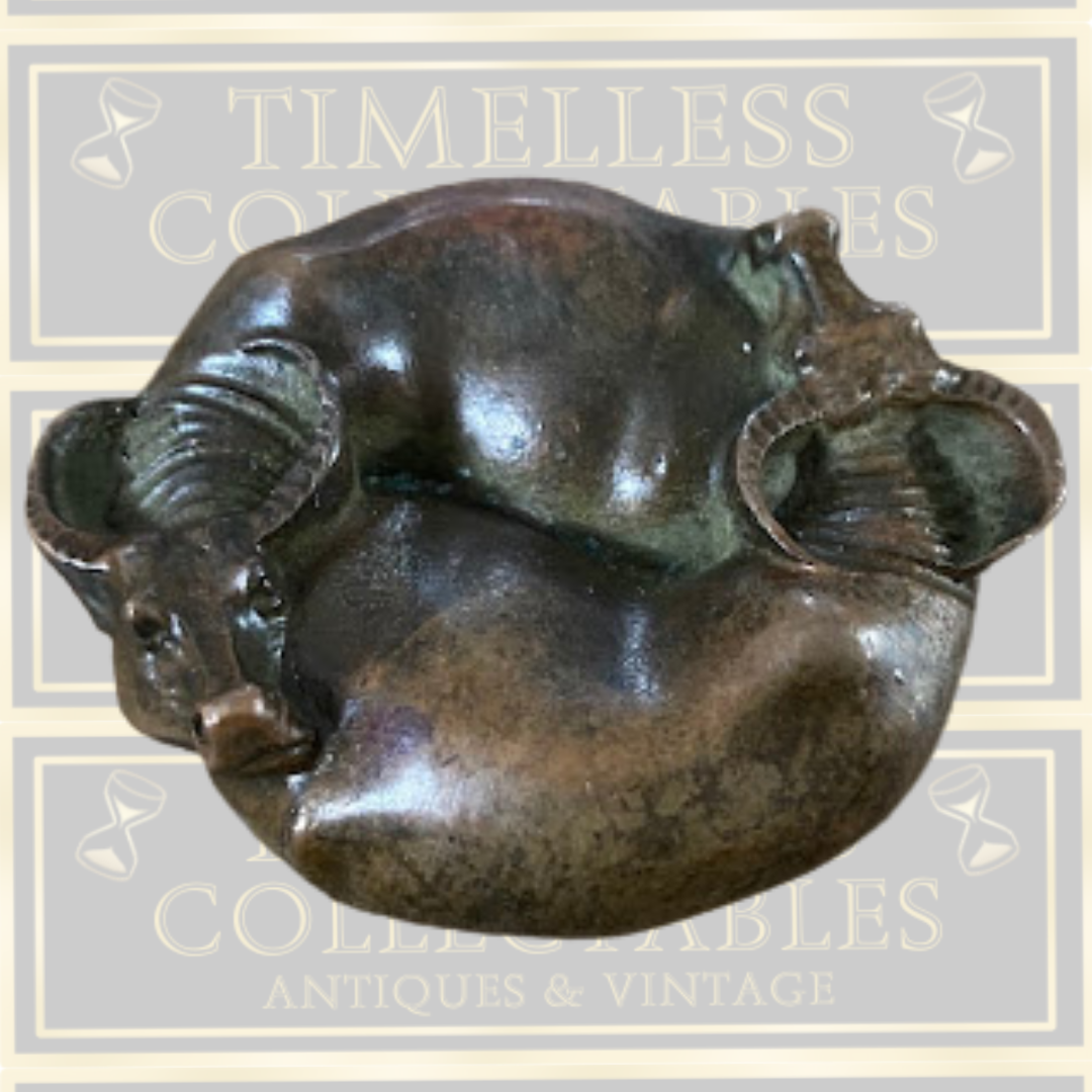Antique Solid Bronze Tai Chi Double Ox Tea Pet Ornament