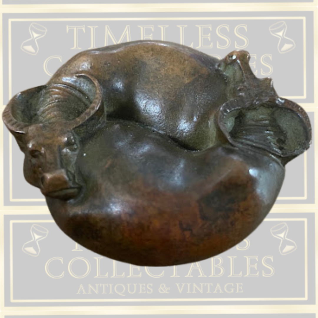 Antique Solid Bronze Tai Chi Double Ox Tea Pet Ornament