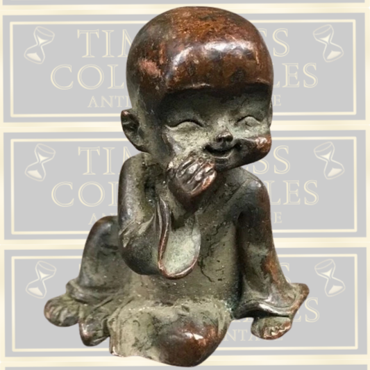 Antique Bronze Little Monk with Smiling Face