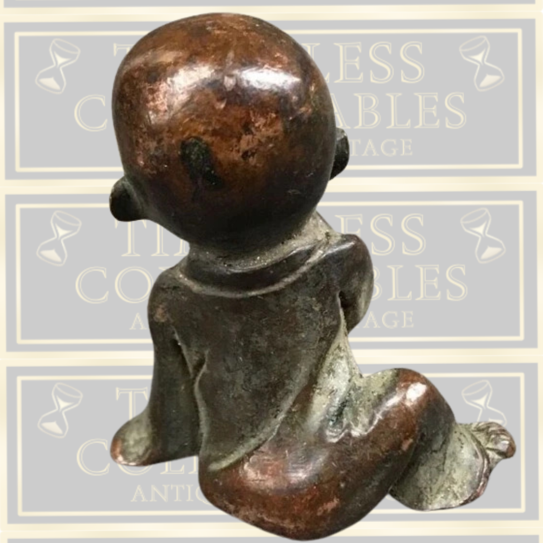 Antique Bronze Little Monk with Smiling Face