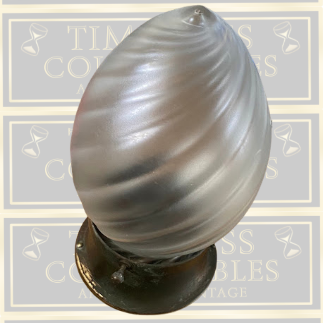 Early 20th-Century Vintage Brass Light & Satin-Frosted Glass Shade