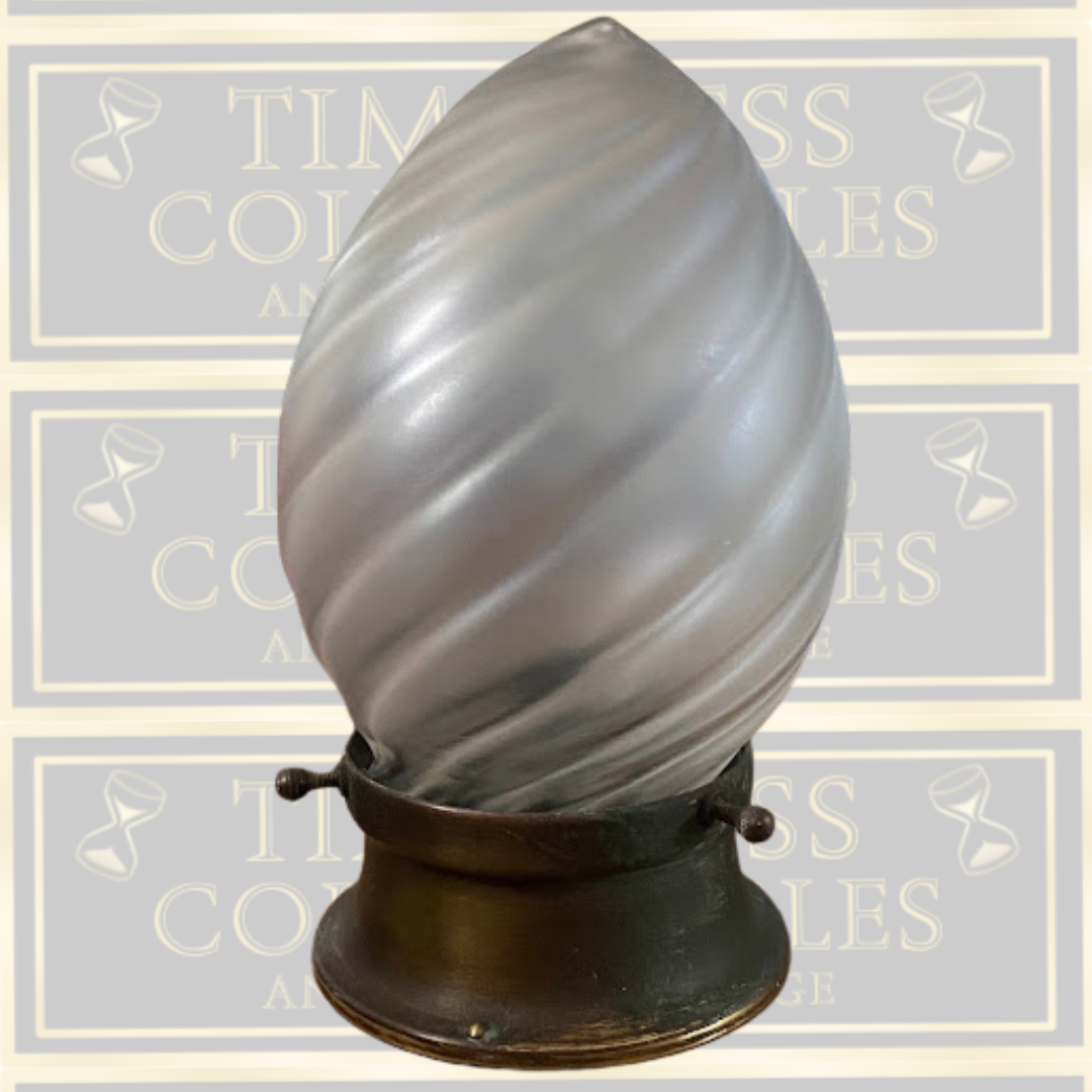 Early 20th-Century Vintage Brass Light & Satin-Frosted Glass Shade