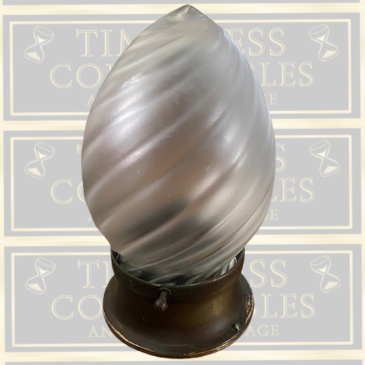 Early 20th-Century Vintage Brass Light & Satin-Frosted Glass Shade