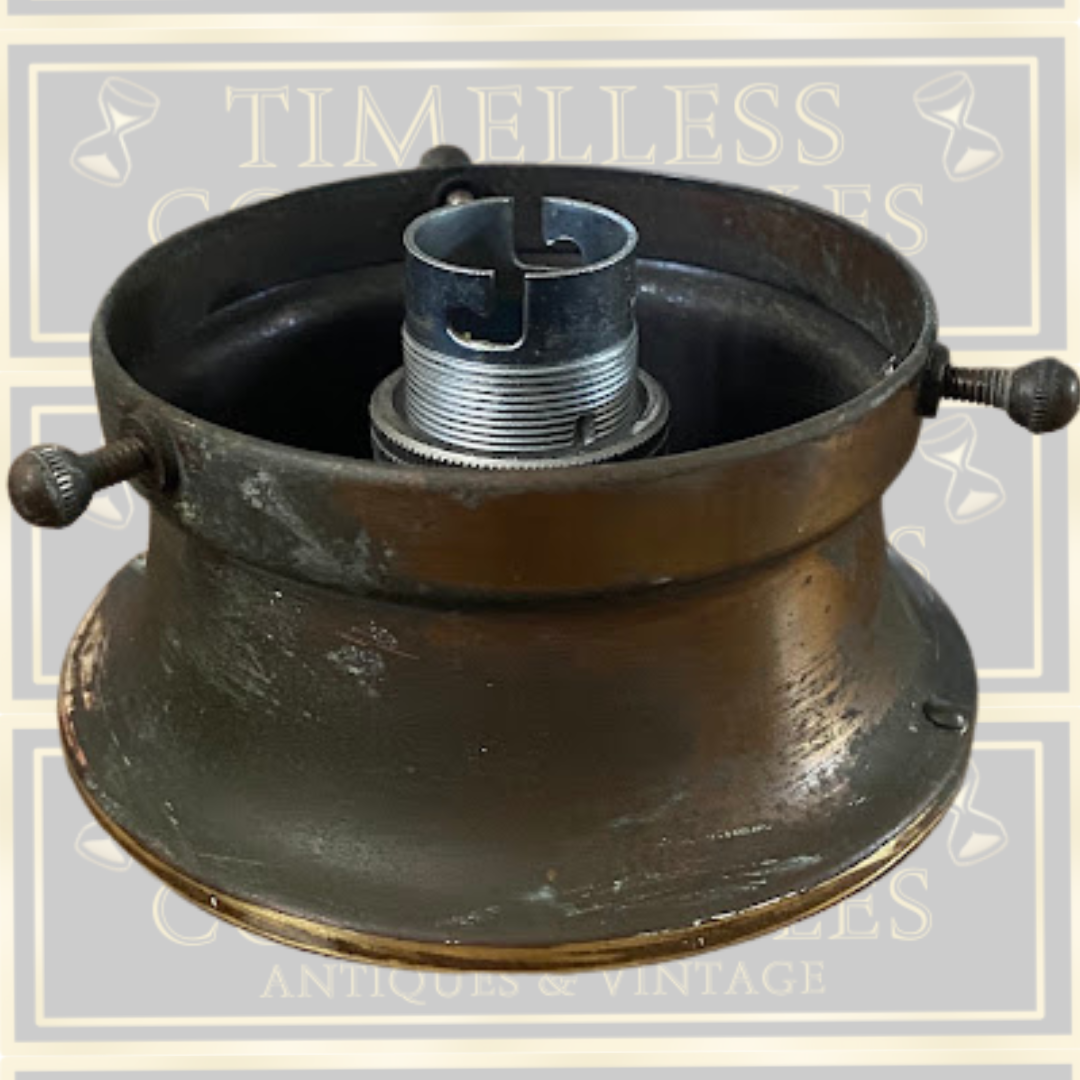 Early 20th-Century Vintage Brass Light & Satin-Frosted Glass Shade
