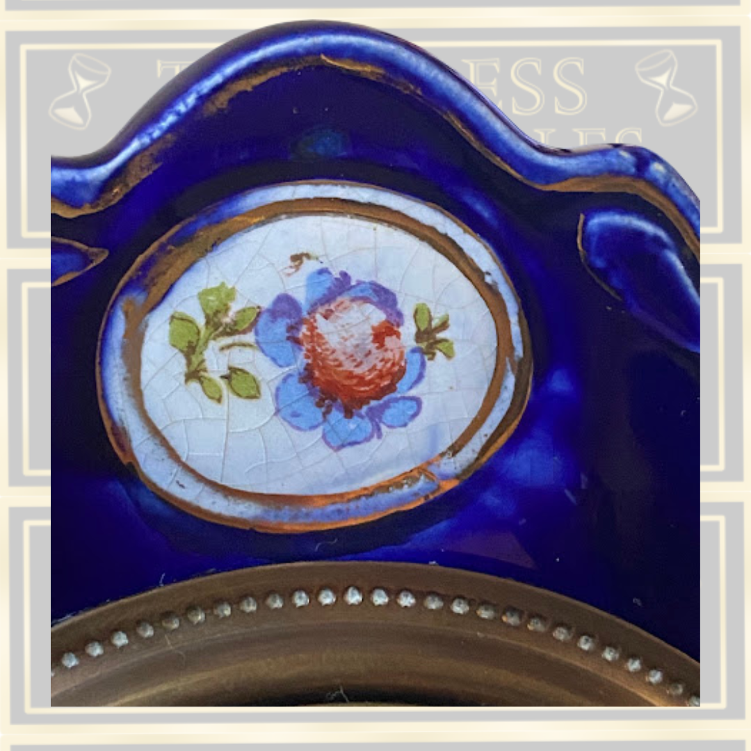 Antique Cobalt Gilded Clock & Two Vases Garniture Picture Panels