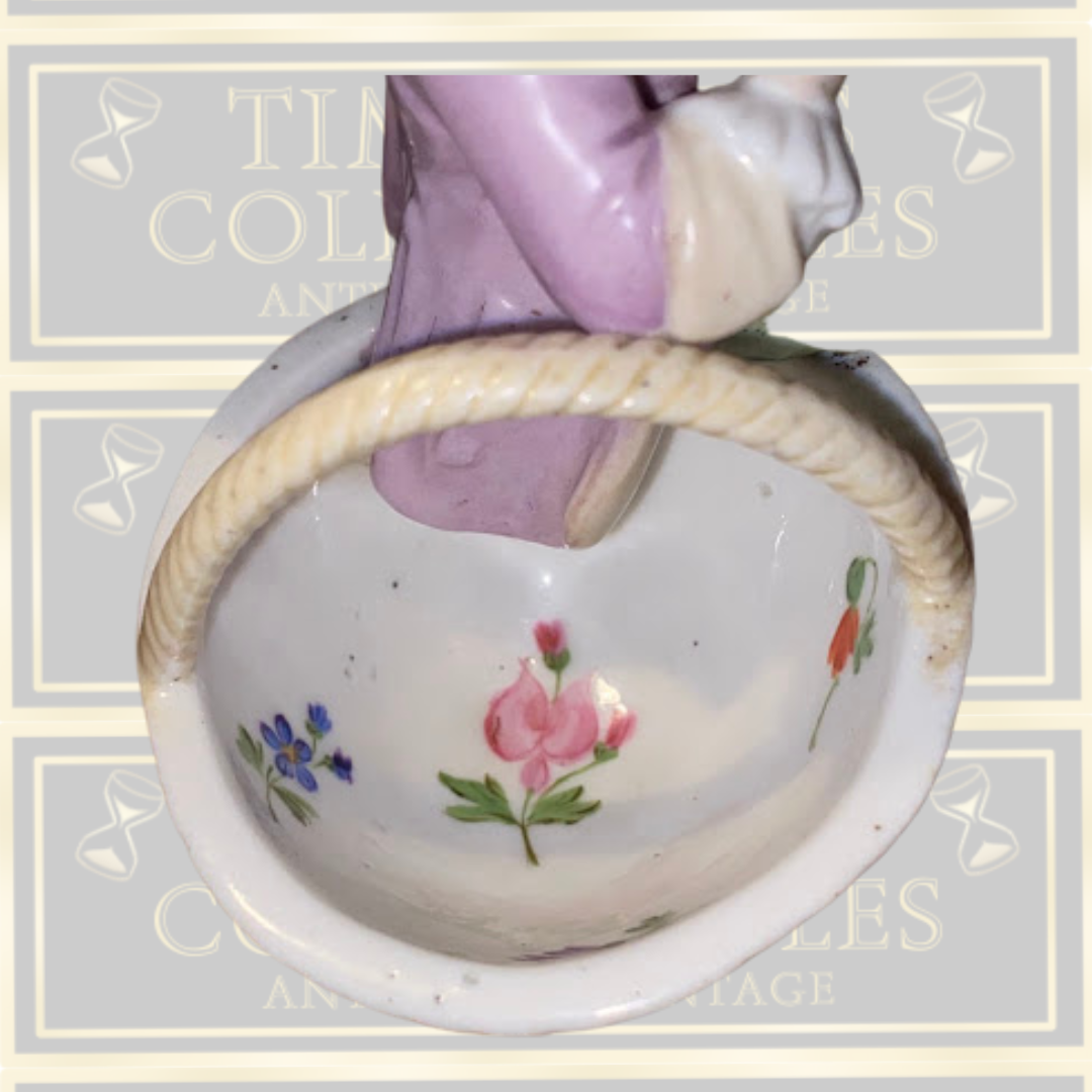 Antique German Saxon Porcelain Double Salt Cellar & Candlestick Holder