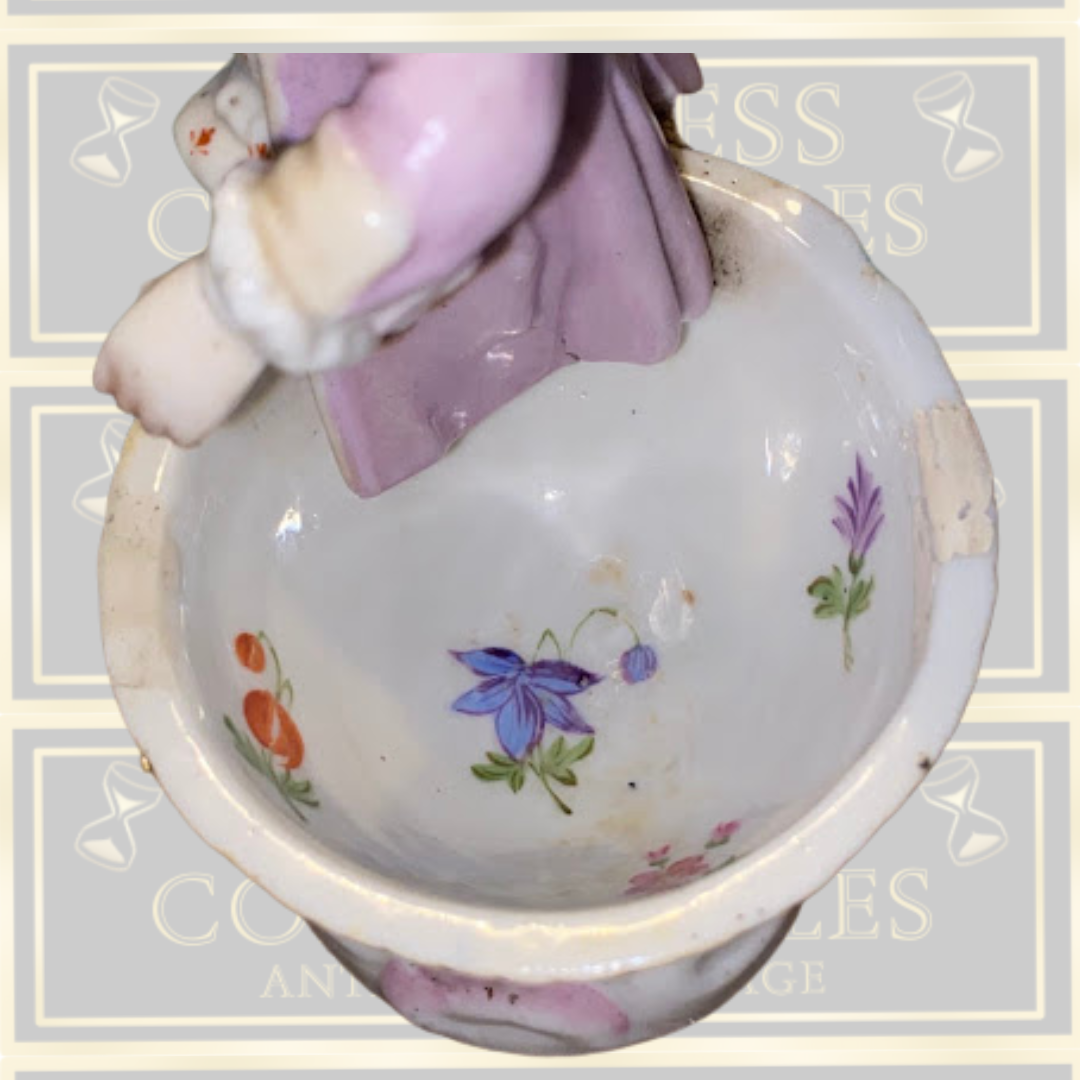 Antique German Saxon Porcelain Double Salt Cellar & Candlestick Holder