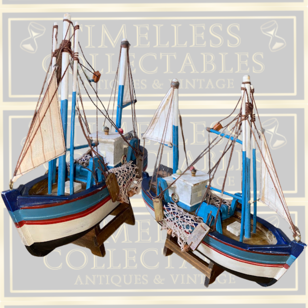 Vintage Handcrafted Wooden Model Fishing Trawler