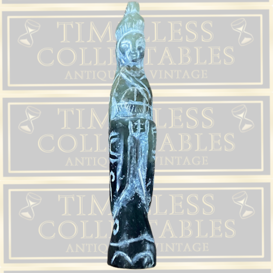 Vintage Chinese Nephrite Jade Serpentine Hardstone Carving Stylized Deity figure