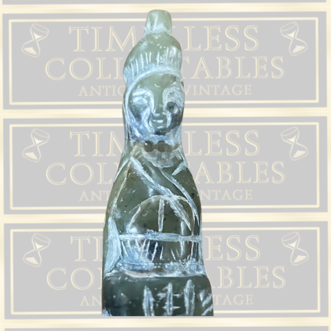 Vintage Chinese Nephrite Jade Serpentine Hardstone Carving Stylized Deity figure