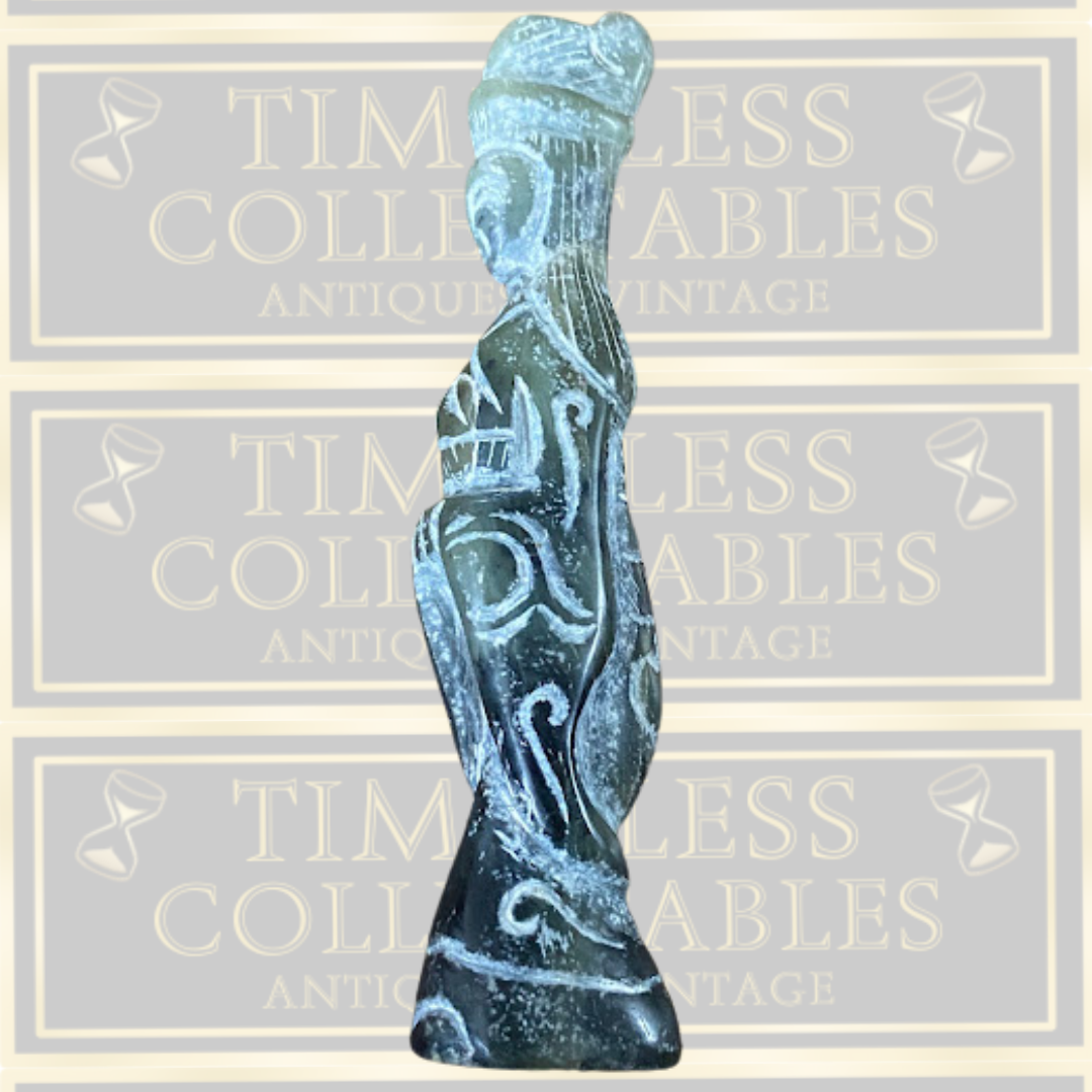 Vintage Chinese Nephrite Jade Serpentine Hardstone Carving Stylized Deity figure