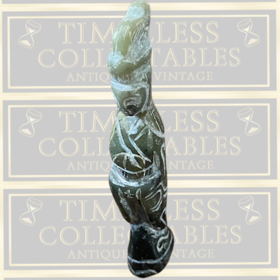 Vintage Chinese Nephrite Jade Serpentine Hardstone Carving Stylized Deity figure