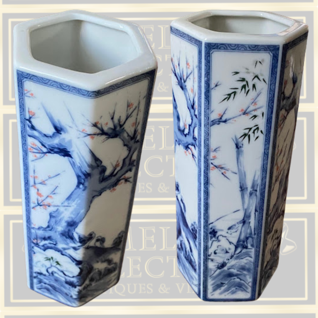 Vintage Japanese Kiku-Masamune Floral Hexagon Sake Porcelain Vase