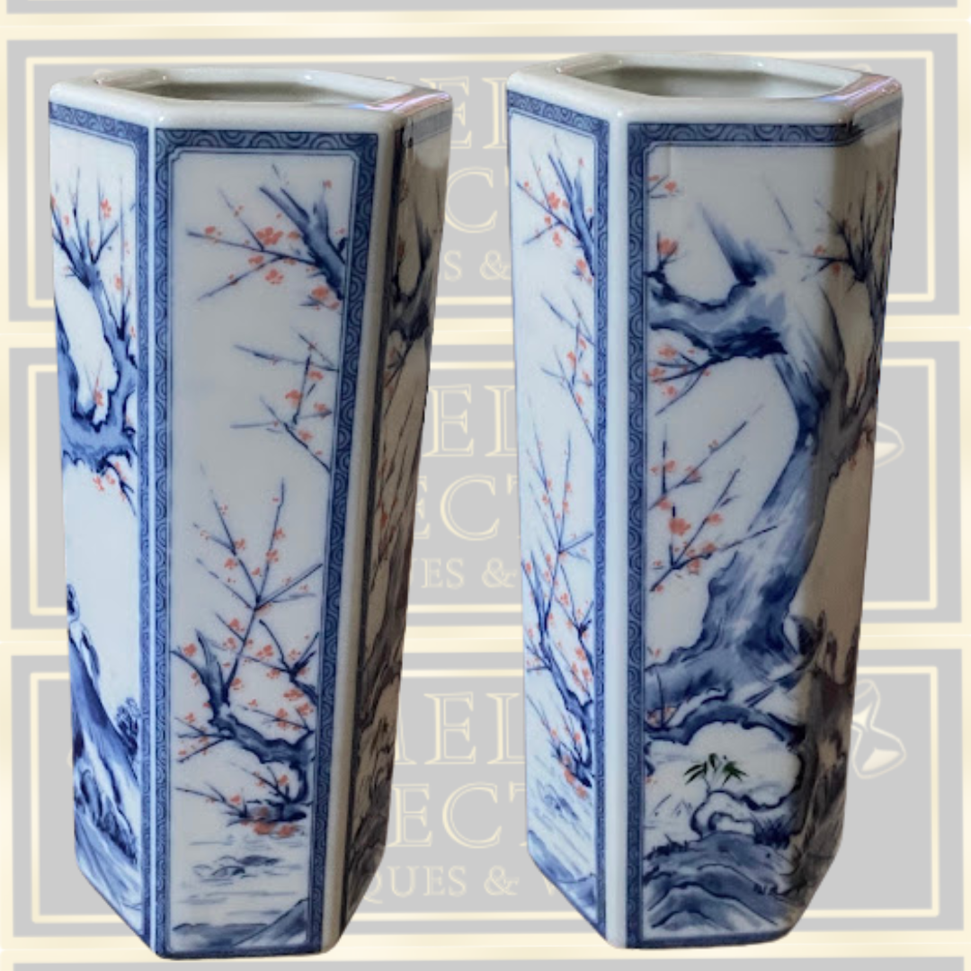 Vintage Japanese Kiku-Masamune Floral Hexagon Sake Porcelain Vase
