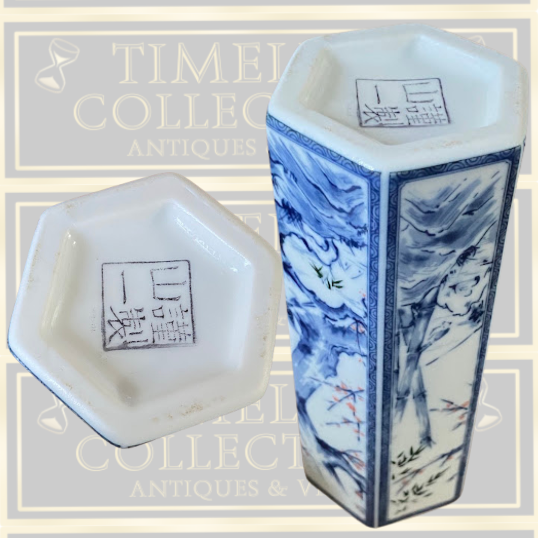 Vintage Japanese Kiku-Masamune Floral Hexagon Sake Porcelain Vase