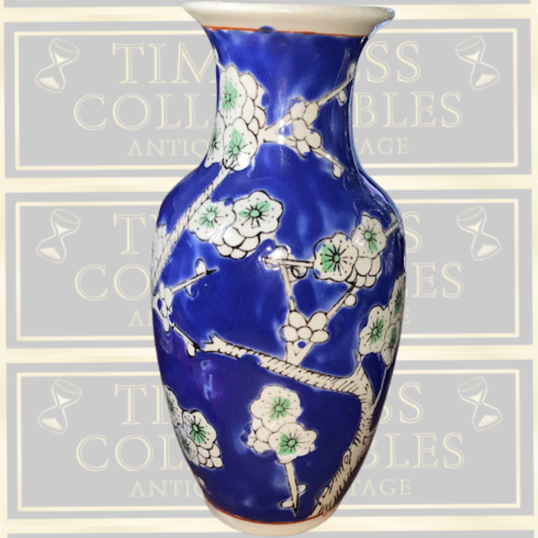 Vintage Blue & White Cherry Blossom Chinese Porcelain Vase