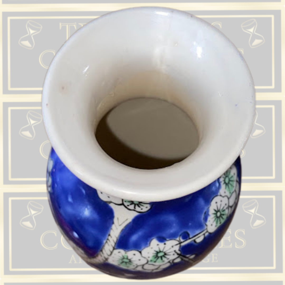 Vintage Blue & White Cherry Blossom Chinese Porcelain Vase