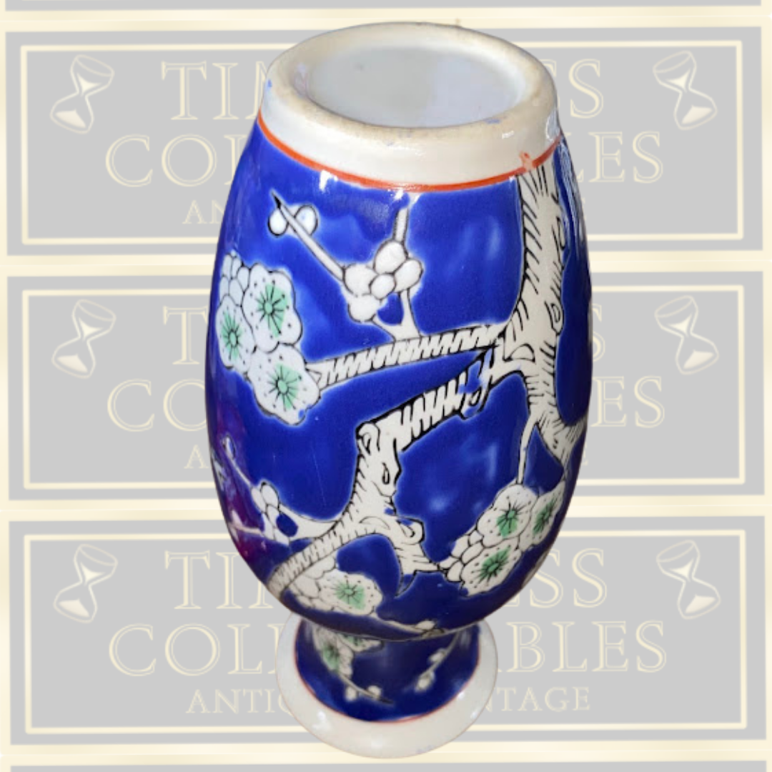 Vintage Blue & White Cherry Blossom Chinese Porcelain Vase