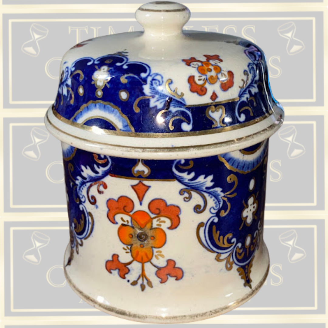 Antique Hand Painted Ceramic Lidded Tobacco Jar