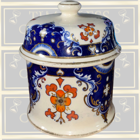 Antique Hand Painted Ceramic Lidded Tobacco Jar